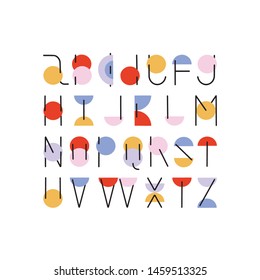 Vector minimalistic ABC font in line design. Modern memphis design hand drawn letters. English alphabet.