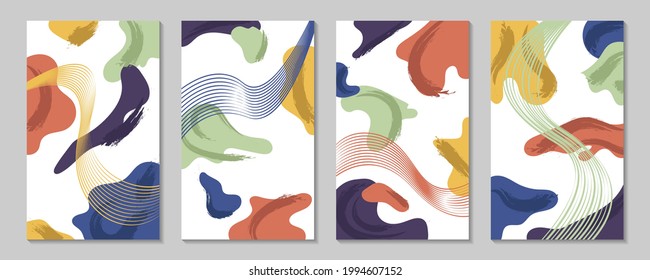 Fondo de arte abstracto vectorial minimalista con manchas de acuarela y formas de doodle. Diseño de colgamientos de paredes, postales, carteles o folletos