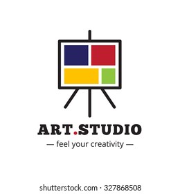 Vector minimalistic art studio logo. Easel icon.