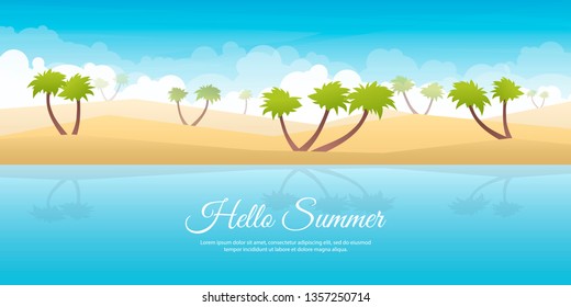 Vector minimalistic background in a flat style. Beach and palm trees