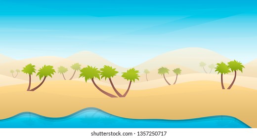Vector minimalistic background in a flat style. Beach and palm trees