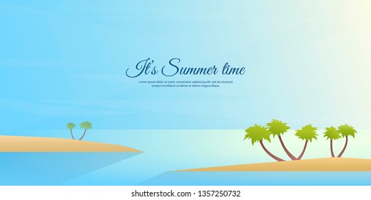 Vector minimalistic background in a flat style. Beach and palm trees