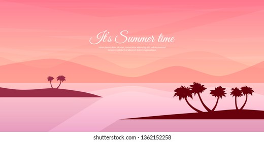 Vector minimalistic background in a flat style. Beach and palm trees