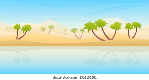 Vector minimalistic background in a flat style. Beach and palm trees