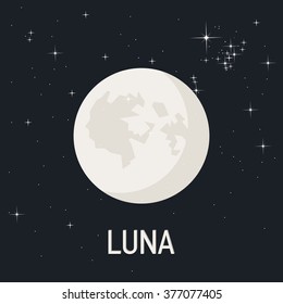 Vector minimalistic banner with Moon in interstellar space. 