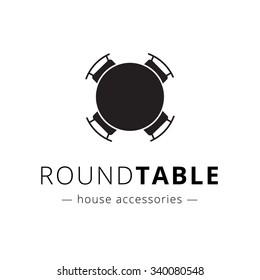 Vector minimalistic black and white round table with chairs logo. Brand sign.