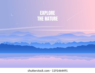 Vector minimalistic calm landscape. Mountains and lake