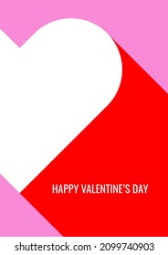 vector minimalistic card for the day of love and lovers. text "Happy Valentine's Day". the heart casts a red shadow. useful for print, postcards, posters, cards, web and graphic design, flyers