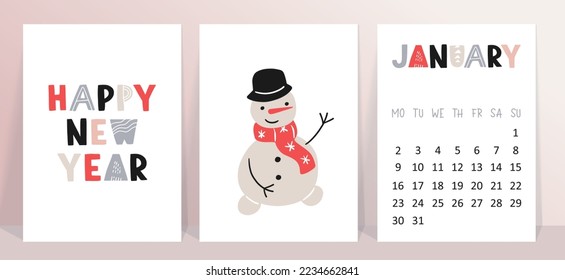 Vector minimalistic collection of Christmas posters. New year 2023 set of christmas greeting cards. Scandinavian desigh for your invitation cards, brochures, poster, t-shirts, mugs