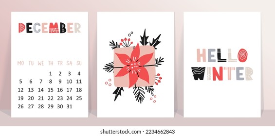Vector minimalistic collection of Christmas posters. New year 2023 set of christmas greeting cards. Scandinavian desigh for your invitation cards, brochures, poster, t-shirts, mugs