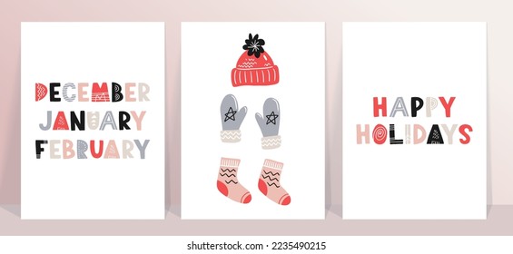 Vektorminimalistische Kollektion von Weihnachtsplakaten. Neue Jahr 2023 Reihe von Weihnachtsgrußkarten. Skandinavisches Design für Ihre Einladungskarten, Broschüren, Poster, T-Shirts, Umschläge
