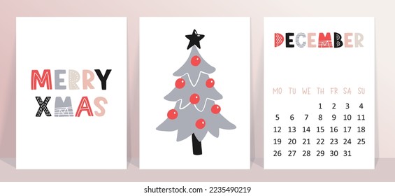 Vector minimalistic collection of Christmas posters. New year 2023 set of christmas greeting cards. Scandinavian desigh for your invitation cards, brochures, poster, t-shirts, mugs
