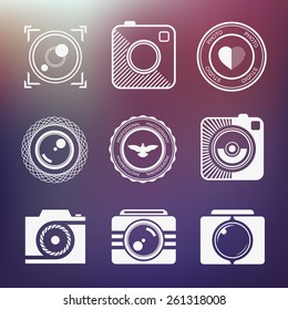 Vector minimalistic collection of photography logo templates. Photography vintage and modern badges and photo labels. Photocam logotypes.