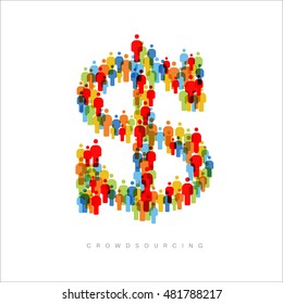 Vector minimalista crowdsourcing / concepto de crowdfunding hecho de íconos de la gente