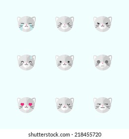 Vector minimalistic flat cat emotions icon set 