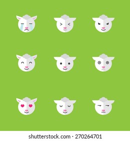 Vector minimalistic flat sheep emotions icon set
