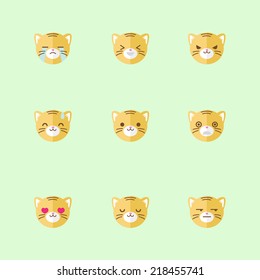 Vector minimalistic flat tiger emotions icon set 