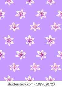 Vector minimalistic floral print. White lilies on a pastel pink background. 
Seamless pattern