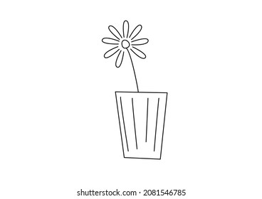 Vector minimalistic  
flower in a pot in outline style isolated on white background. Can be used to design holiday cards, presentations, websites, menu