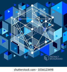 Vector minimalistic geometric abstract 3D blue black composition in futuristic style. Modern geometric composition can be used as template and layout. 
