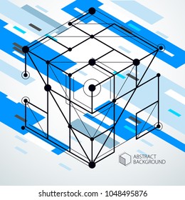 Vector minimalistic geometric abstract 3D blue composition in futuristic style. Modern geometric composition can be used as template and layout. 