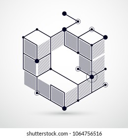Vector minimalistic geometric abstract 3D black and white composition in futuristic style. Modern geometric composition can be used as template and layout. 