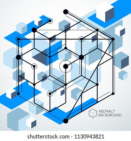 Vector minimalistic geometric abstract 3D blue composition in futuristic style. Modern geometric composition can be used as template and layout. 