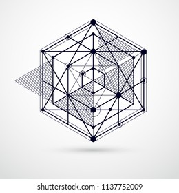 Vector minimalistic geometric abstract 3D black and white composition in futuristic style. Modern geometric composition can be used as template and layout. 