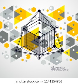 Vector minimalistic geometric abstract 3D yellow composition in futuristic style. Modern geometric composition can be used as template and layout. 