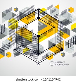 Vector minimalistic geometric abstract 3D yellow composition in futuristic style. Modern geometric composition can be used as template and layout. 