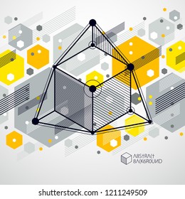 Vector minimalistic geometric abstract 3D yellow composition in futuristic style. Modern geometric composition can be used as template and layout. 