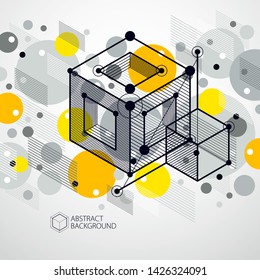 Vector minimalistic geometric abstract 3D yellow composition in futuristic style. Modern geometric composition can be used as template and layout. 