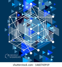 Vector minimalistic geometric abstract 3D blue black composition in futuristic style. Modern geometric composition can be used as template and layout. 