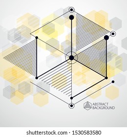 Vector minimalistic geometric abstract 3D yellow composition in futuristic style. Modern geometric composition can be used as template and layout. 