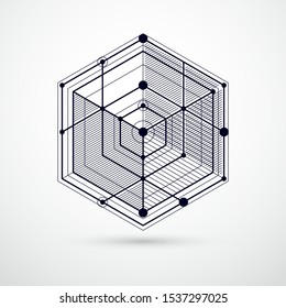 Vector minimalistic geometric abstract 3D black and white composition in futuristic style. Modern geometric composition can be used as template and layout. 