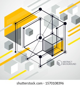 Vector minimalistic geometric abstract 3D yellow composition in futuristic style. Modern geometric composition can be used as template and layout. 