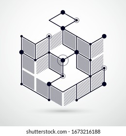 Vector minimalistic geometric abstract 3D black and white composition in futuristic style. Modern geometric composition can be used as template and layout. 