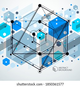 Composición azul 3D abstracta geométrica de vectores minimalista en estilo futurista. La composición geométrica moderna se puede utilizar como plantilla y diseño. 