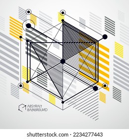 Vector minimalistic geometric abstract 3D yellow composition in futuristic style. Modern geometric composition can be used as template and layout. 