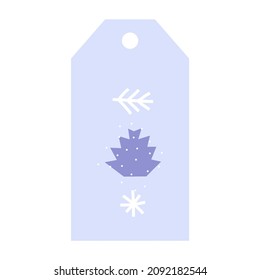 Etiqueta de regalo minimalista vectorial con objetos planos dibujados a mano (cono de abeto, rama, copo de nieve). Ilustración con formas abstractas. Concepto vertical para la decoración de cajas y regalos de Navidad