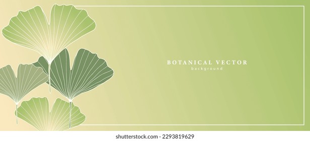 Vector minimalistic green background with ginkgo biloba leaves. Botanical background for photo, text, postcards, business cards, vector frame