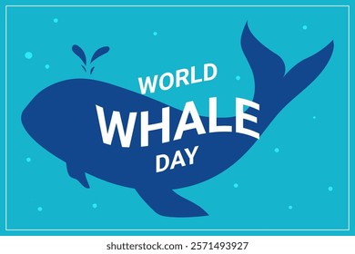 Vector minimalistic greeting card for World Whale Day with whale silhouette.