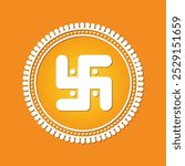 Vector minimalistic icon design of Swastika a religious symbol for Hinduism, Buddhism, Jainism, and Odinism, with a circular design behind it
