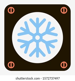 Vector minimalistic illustrated object, symbol, fan icon, with snowflake and sun instead of blades, designed for ventilation, warming, cooling