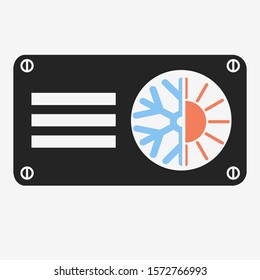 Vector minimalistic illustrated object, symbol, fan icon, with snowflake and sun instead of blades, designed for ventilation, warming, cooling