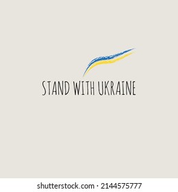Vector minimalistic illustration with black stand with Ukraine text and Ukrainian flag on light background
