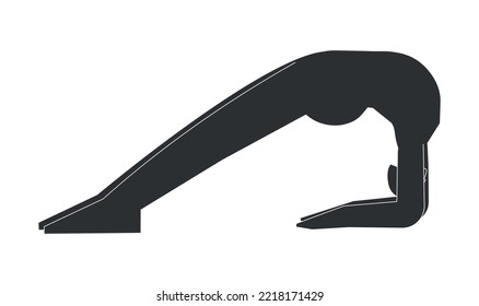 Vector minimalistic illustration with flat black silhouette of female character. Sportive woman learns yoga posture Dwi Pada Viparita Dandasana. Fitness exercise - Upward Facing Two-Foot Staff Pose