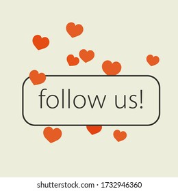 ilustración vectorial minimalista del botón de seguirnos con corazones