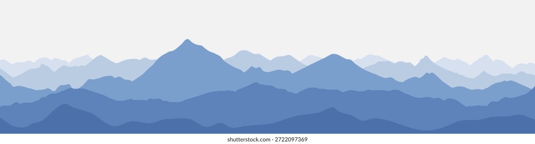 Vector ilustración minimalista de las montañas, Gradientes de cresta en la neblina de la mañana, vista panorámica