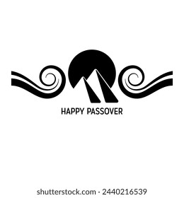 Vector Minimalistic Illustration of Passover Celebrations. Emblem of Wine, Egyptian Pyramids and Waves on a white background. The Escape from Egypt concept. Pesach Icons.